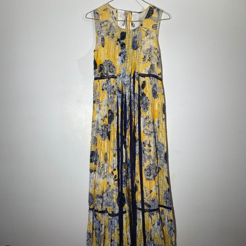 NWT adria moss yellow floral maxi dress open back